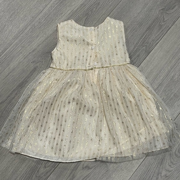 Gold and Cream Baby Dress with Bow - Picture 5 of 9